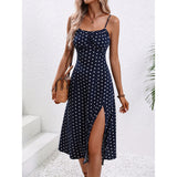 Polka Dot Suspender Maxi Dress – Summer Split Style