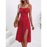 Polka Dot Suspender Maxi Dress – Summer Split Style