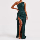 Solid Color One-Shoulder Party Dress